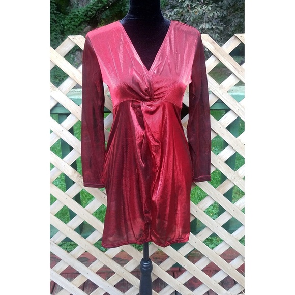 HP - Metallic Ruby Red Twist Front Party Dress - Picture 5 of 8